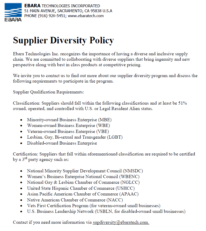Supplier Diversity Policy